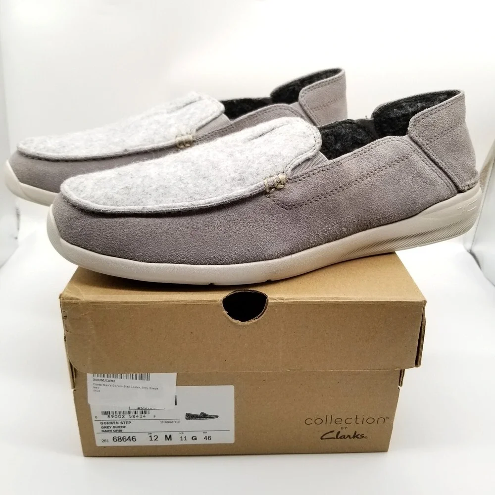 Clarks Men's Gorwin Step Sneaker Loafers Sz 12‎ M Gray Suede Casual City